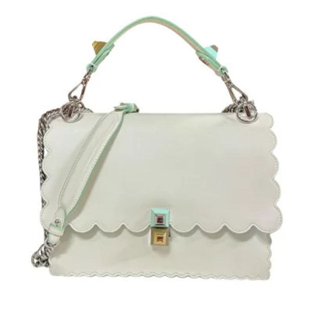 Fendi Kanai Shoulder Bag Leather White Double Chain